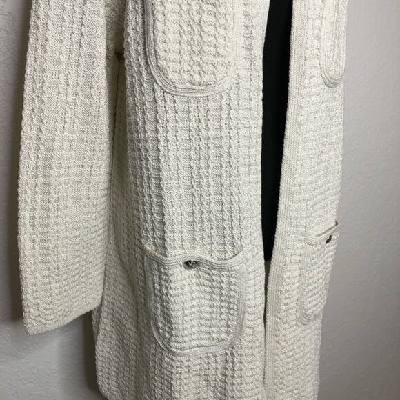 Talbots white ivory silver metallic open front long sweater jacket size 1X NWT - Picture 3 of 14